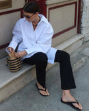 Cotton Minimalist Lapel Long-Sleeve Shirt