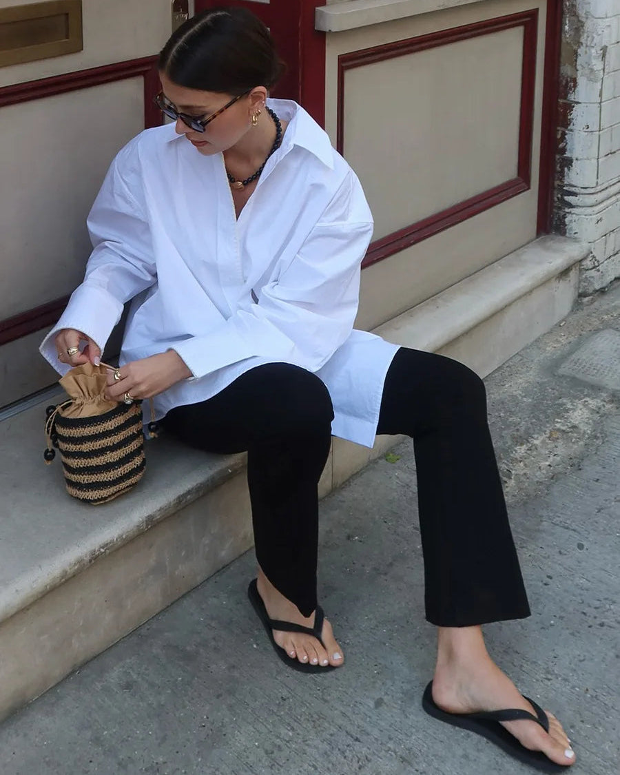 Cotton Minimalist Lapel Long-Sleeve Shirt