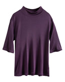 Women's Mulberry silk half-sleeve T-shirt featuring a slim fit silhouette and clean crew neck, delivering effortless softness and poised elegance for morning leisure or evening outings.