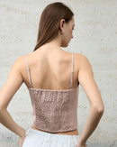 Linen V-Neck Spaghetti Strap Cropped Vest