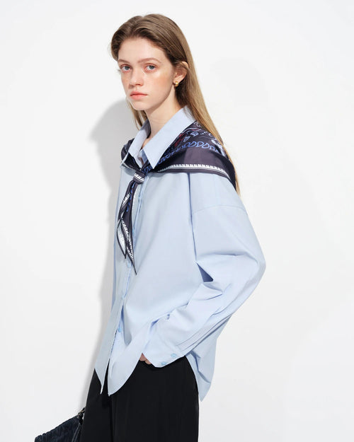 Long-Sleeve Stand-Collar Shirt With Silk Scarf