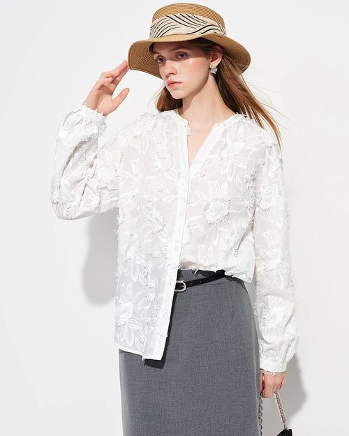 3D Jacquard V-Neck Long Sleeve Shirt