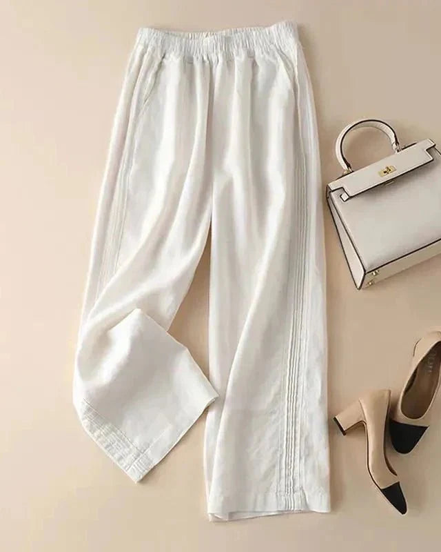 Cotton-Linen Blended Wide Leg Trousers