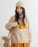 Cartoon Cat Appliqué Knit Sweater