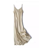 Mulberry Silk Spaghetti Strap V-Neck Maxi Dress