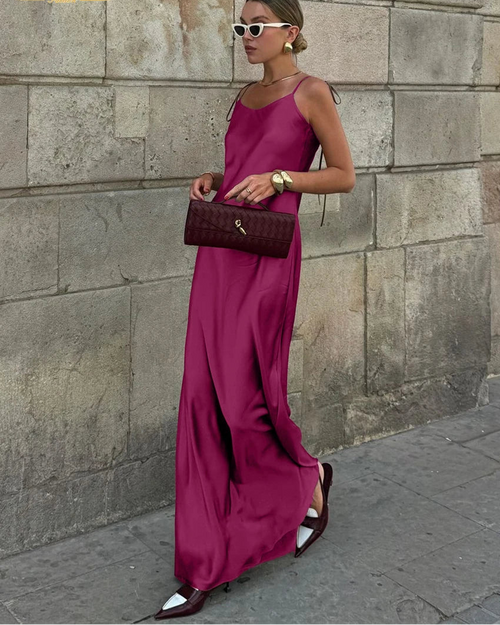 Satin Spaghetti-Strap Backless Floor-Length Dress