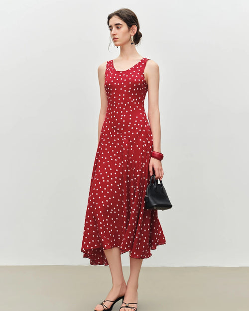 Polka Dot Chiffon Bias-Cut Dress