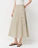 Loose-Fitting Woven Solid Color A-Line Long Skirt