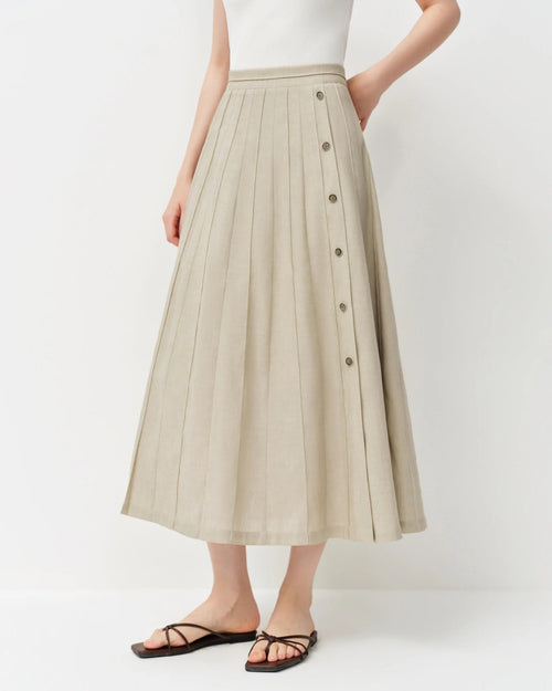 Loose-Fitting Woven Solid Color A-Line Long Skirt