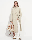 Embroidered Stand-Collar Long Trench Coat