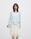 Hollow-Out Slant Shoulder Knit Top