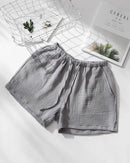 Women's Soft cotton crepe elastic waist sleep shorts featuring a relaxed fit silhouette and stretchy waistband, perfect for breathable summer loungewear comfort.