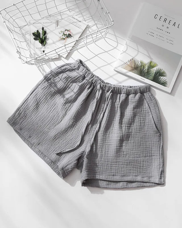 Women's Soft cotton crepe elastic waist sleep shorts featuring a relaxed fit silhouette and stretchy waistband, perfect for breathable summer loungewear comfort.
