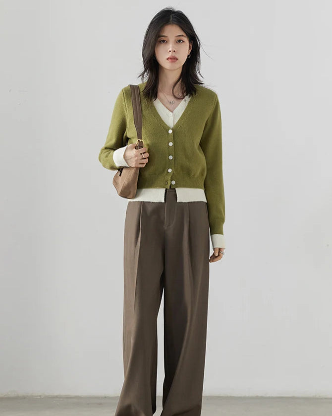 Contrast Trim V-Neck Knit Cardigan