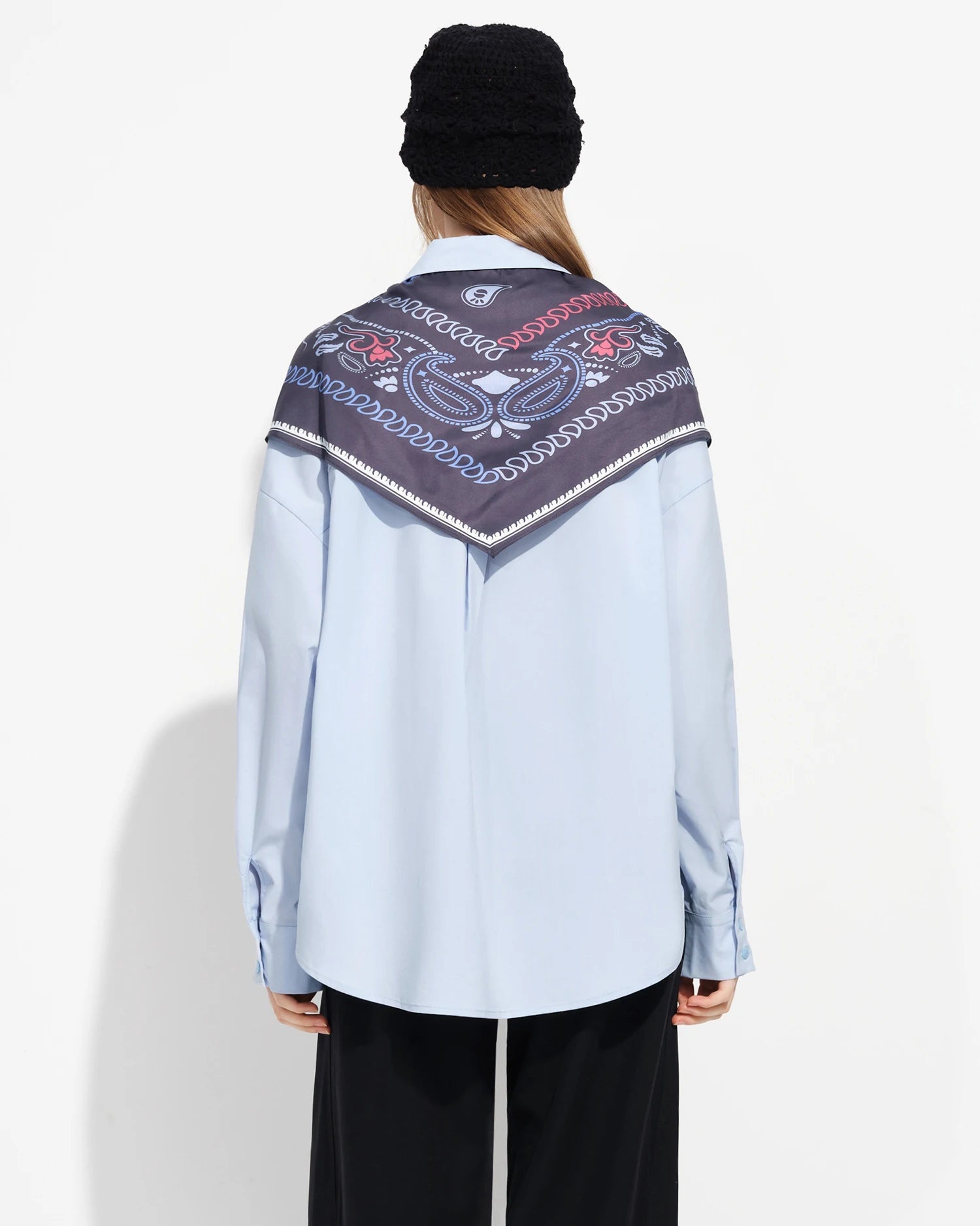 Long-Sleeve Stand-Collar Shirt With Silk Scarf