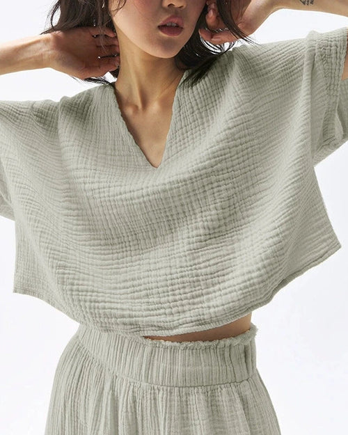 Loose-Fit V-Neck Cotton Gauze T-Shirt