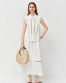Lace-Trimmed V-Neck Cotton Shirt