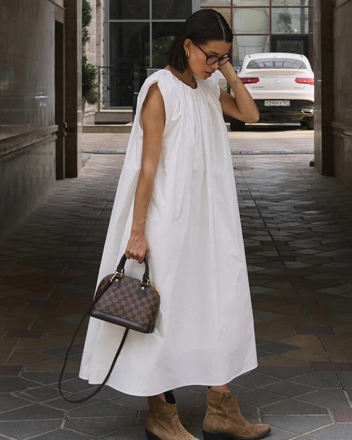 Sleeveless Pleated Cotton Maxi Dress