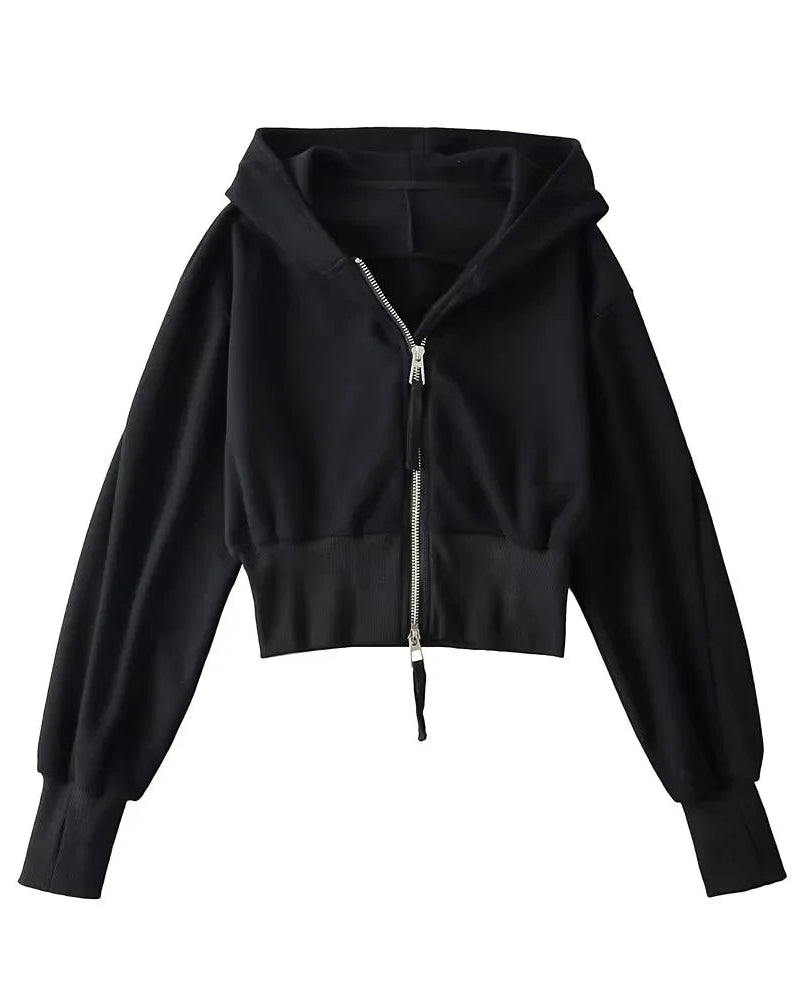 Double-Zip Cropped Hoodie Jacket