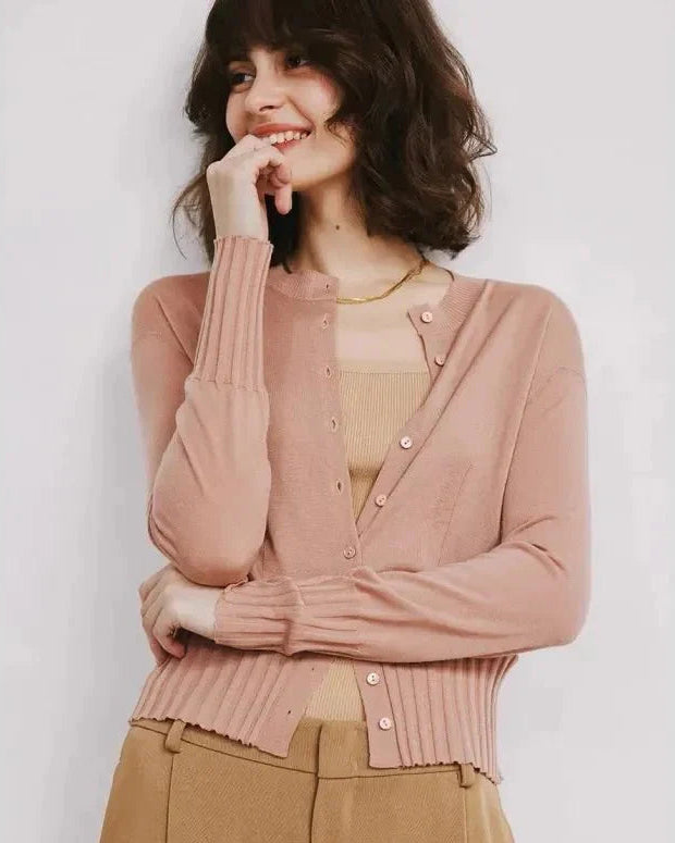 Round Neck Short Wool Cardigan