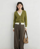 Contrast Trim V-Neck Knit Cardigan