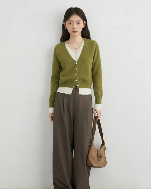 Contrast Trim V-Neck Knit Cardigan