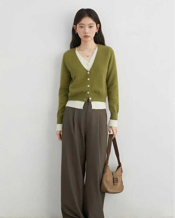 Contrast Trim V-Neck Knit Cardigan