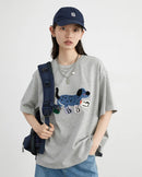 Puppy Embroidery Loose Cotton T-Shirt