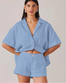 Cotton Half-Sleeve Shirt & High-Waist Shorts Set