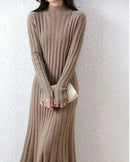 Ribbed Knitted 100% Wool Sweater Dress