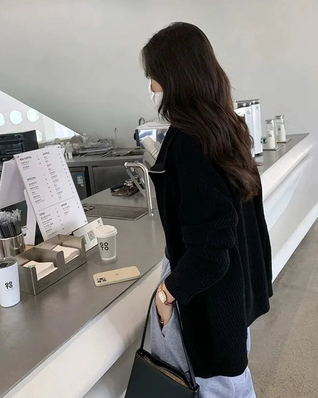 Stand Collar Zipper Cashmere Knit Cardigan