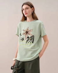 Cotton Floral Oversized Round-Neck Tee