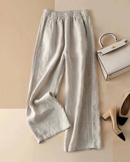 Cotton-Linen Blended Wide Leg Trousers