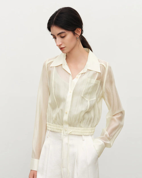 V-Neck Button-Front Long Sleeve Shirt