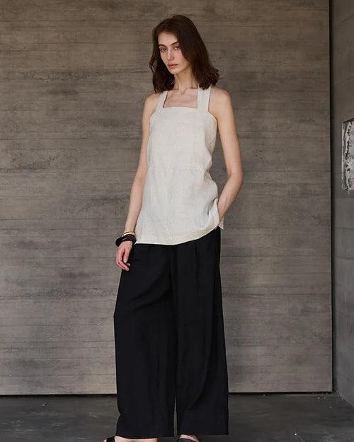 Sleeveless Linen Backless Halter Top