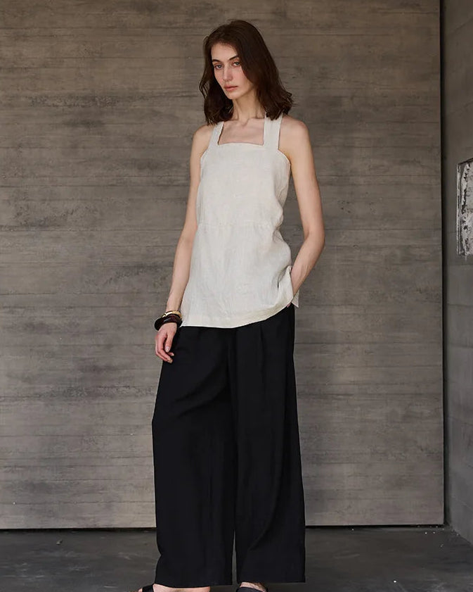 Sleeveless Linen Backless Halter Top