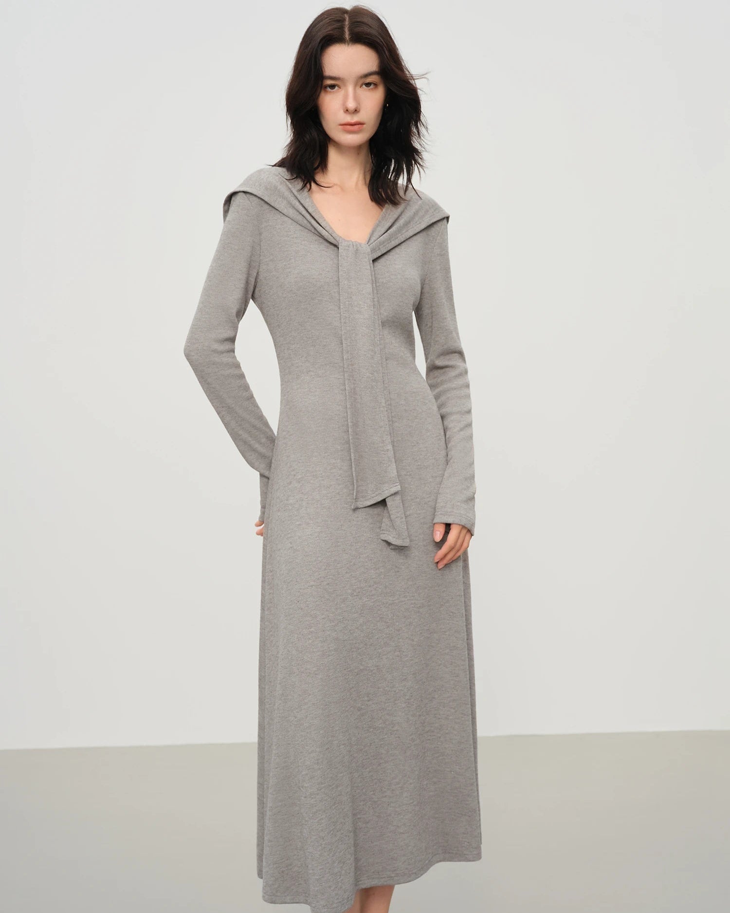 Scarf Collar A-Line Knit Dress
