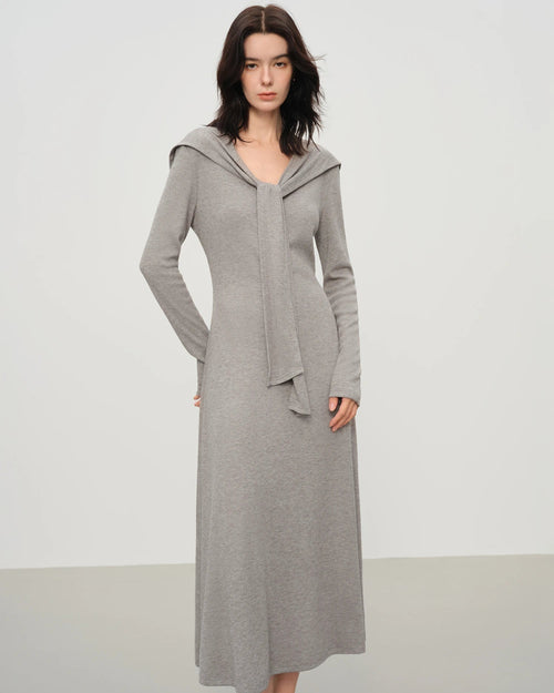 Scarf Collar A-Line Knit Dress