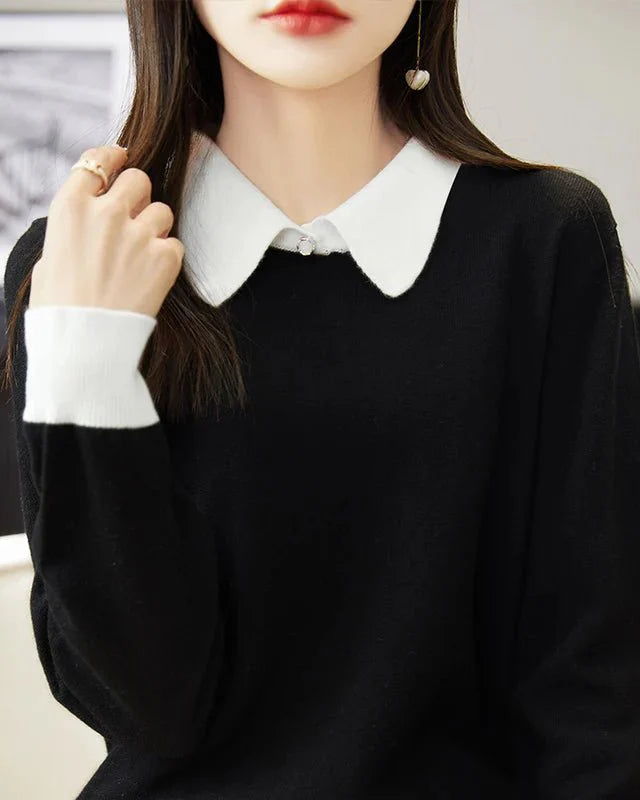 Merino Wool Contrast Colors POLO Collar Pullovers