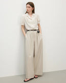 Women's Linen Blend Polo-Neck Short Sleeve Casual Shirt