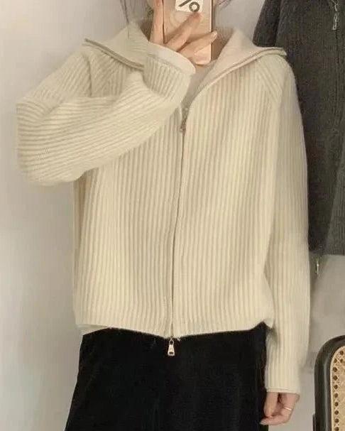 Zipper Wool Knitted Short Coat