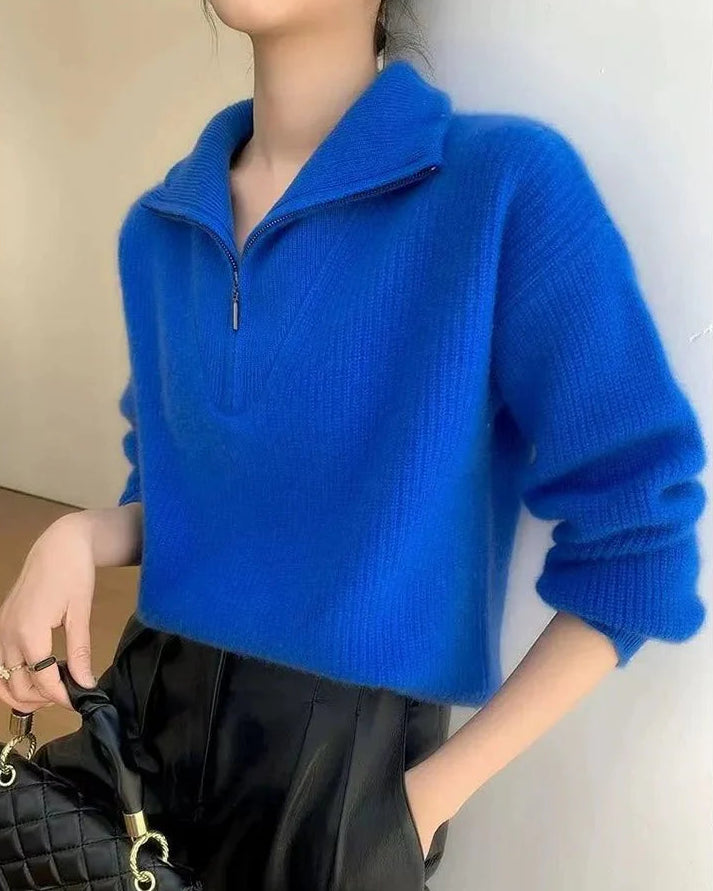 Gentle Herd Lapel Zipper Cashmere Pullover