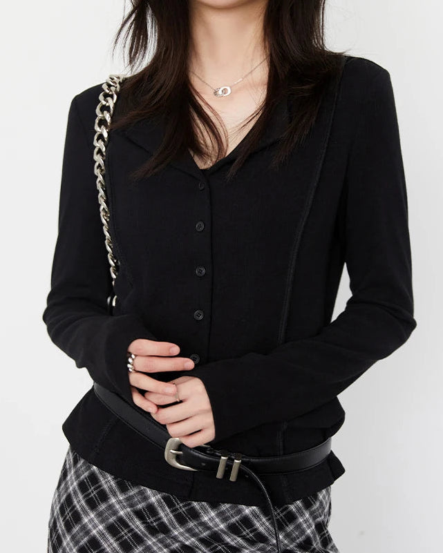 Slim-Fit V-Neck Single-Breasted Shirt