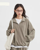 Granular Velvet Stand-Collar Zip Top