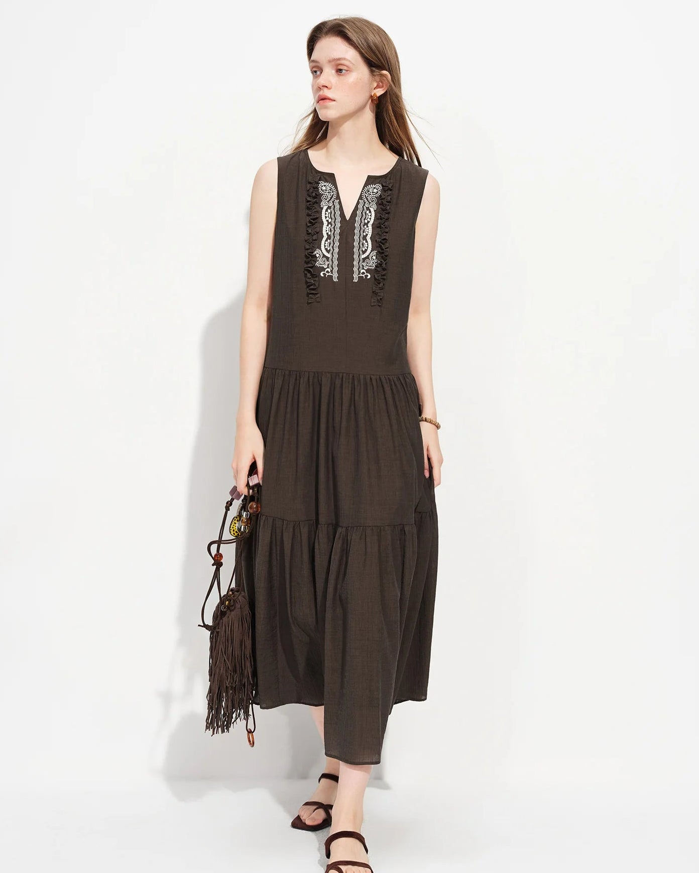 V-Neck Sleeveless A-Line Maxi Dress