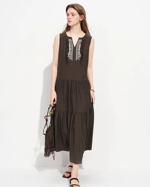 V-Neck Sleeveless A-Line Maxi Dress