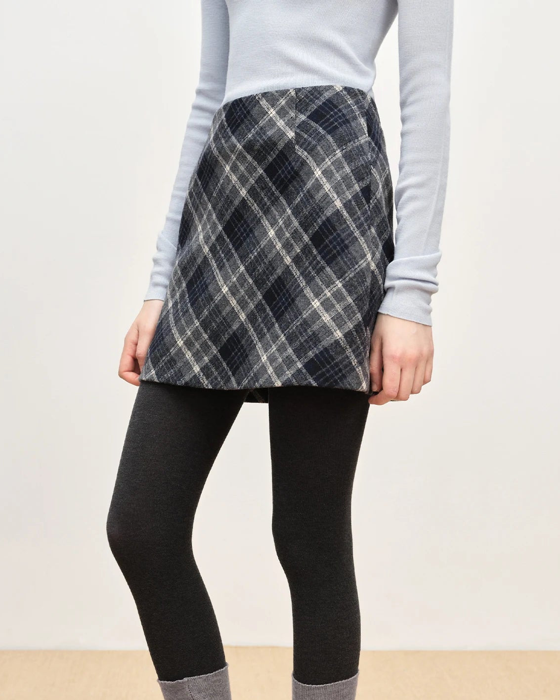 Retro Plaid High-Waist Knit Mini Skirt