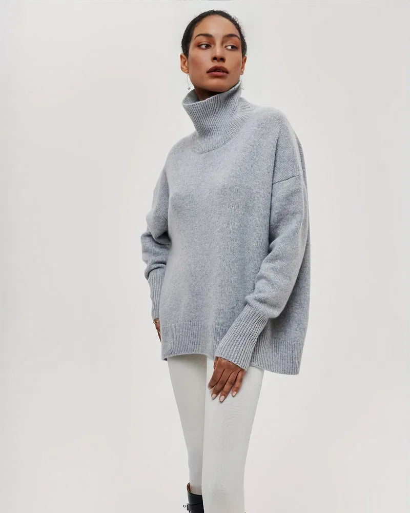 Oversized Solid Turtleneck Sweater