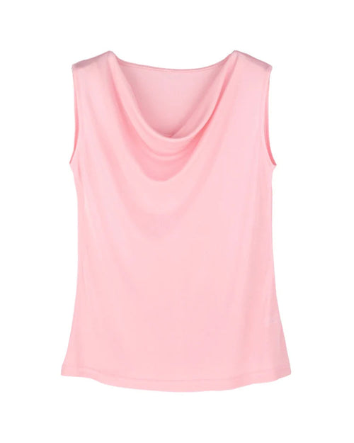 Silk-Viscose Draped Collar Sleeveless Tank Top