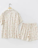 Satin Willow Print Short Sleeve Shirt & Shorts Pajama Set